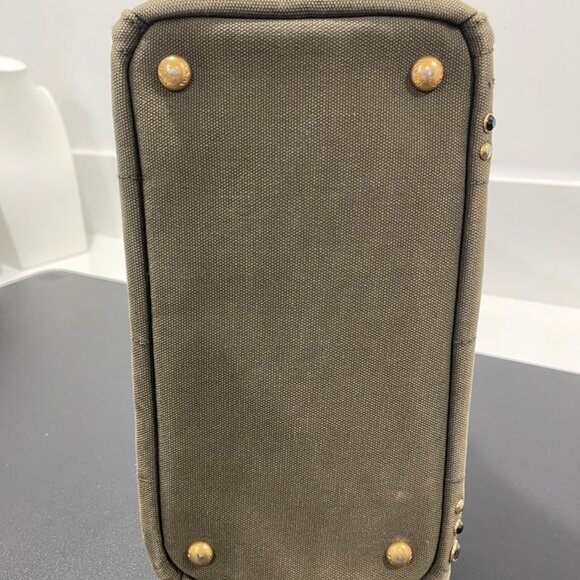 Prada Green Canapa Studded Canvas Handbag Army Green (JB1063) - Picture 8 of 16